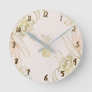 Tropische botanische Blumenblätter Gold Ananas Runde Wanduhr