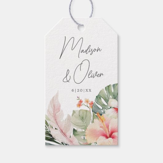 Tropische botanische Gastgeschenk Hochzeit Geschenkanhänger (Vorderseite)
