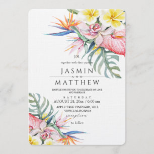 Tropische botanische Hochzeit im Blumenstil Einladung