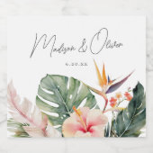 Tropische botanische Hochzeit in Urlaubsort Schaumweinetikett (Einzelnes Label)