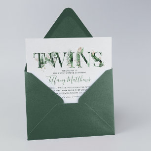 Tropische botanische Zwillinge Baby-Party Einladung