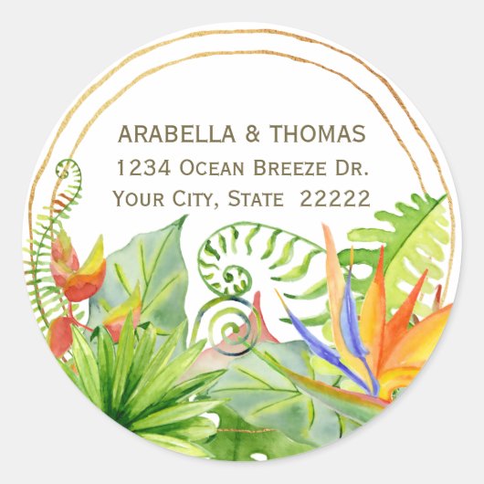 Tropische Bouquet Rücksendeadresse Runder Aufkleber (Vorderseite)
