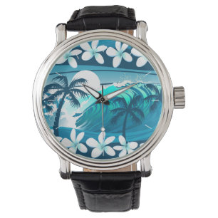 Tropische Brandungswelle mit Palme Armbanduhr