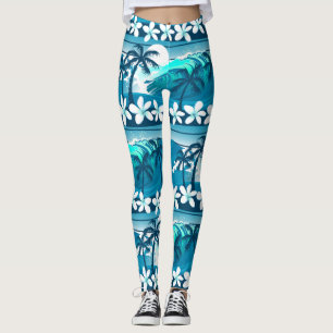 Tropische Brandungswelle mit Palmen Leggings
