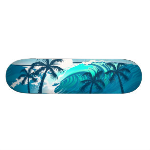 Tropische Brandungswelle mit Palmen Skateboard