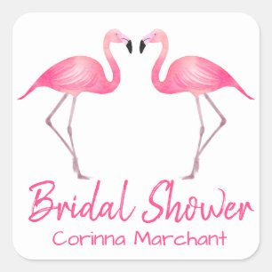 Tropische Brautparty Rosa Flamingos Hochzeit Quadratischer Aufkleber