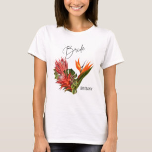 Tropische Breeze Bride Calligraphy Floral Wedding T-Shirt