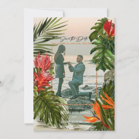 Tropische Breeze Lush Botanic Save the Date Einladung (Vorderseite)