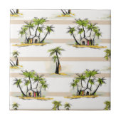Tropische Bretterbude und Palmen Fliese (Vorderseite)
