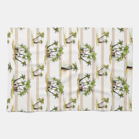 Tropische Bretterbude und Palmen Küchentuch (Horizontal)