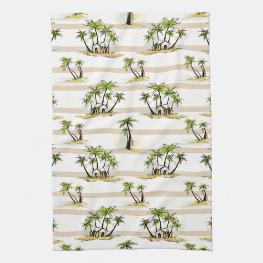 Tropische Bretterbude und Palmen Küchentuch (Vertikal)