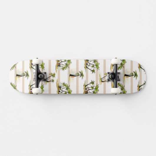 Tropische Bretterbude und Palmen Skateboard (Horizontal)