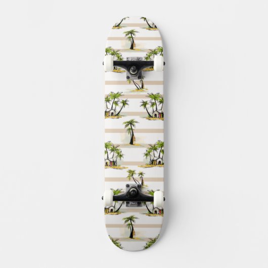 Tropische Bretterbude und Palmen Skateboard (Vorderseite)