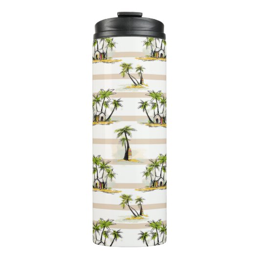 Tropische Bretterbude und Palmen Thermosbecher (Vorderseite)