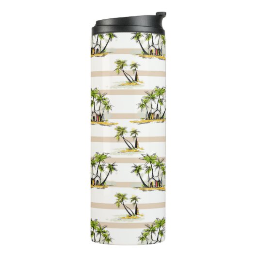 Tropische Bretterbude und Palmen Thermosbecher (Nach links gedreht)
