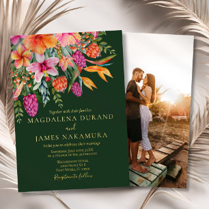 Tropische Bunte Blumen Foto Grüne Hochzeit Folieneinladung