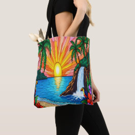 Tropische Buntglas-Sonnenuntergangs-Tasche  Tasche
