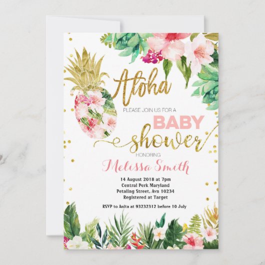 Tropische CACTUS Ananas Babydusche Einladung (Vorderseite)