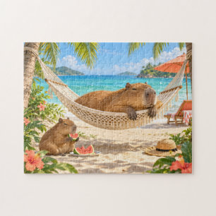 Tropische Capybara-Strand-Hängematten-Illustration Puzzle