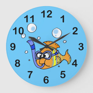 tropische Cartoonfische Große Wanduhr