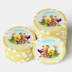 Tropische Cocktails Hawaiianische Blumen große Blä Pokerchips