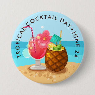 Tropische Cocktails Tag, Ananas, Hibiskus Button