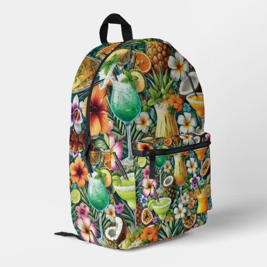 Tropische Cocktails und Blumendesign Bedruckter Rucksack (Rückseitige Ecke links)
