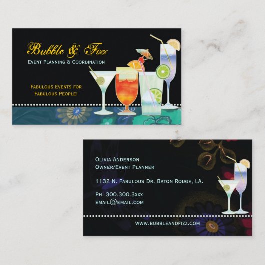 Tropische Cocktails Veranstaltungsplaner Visitenkarte (Vorne/Hinten)
