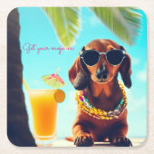Tropische Dackel Party Drink Coasters Rechteckiger Pappuntersetzer (Vorderseite)