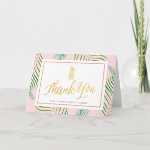 Tropische Dankeskarten   Rosa und Gold Ananas Dankeskarte