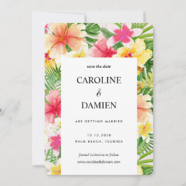 Tropische Destination Hochzeit mit Blüte speichern Einladung