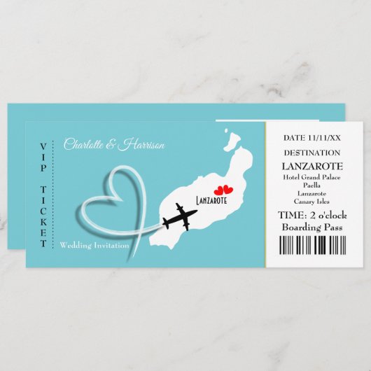 Tropische Destination Lanzarote Spanien Hochzeit a Einladung (Vorne/Hinten)