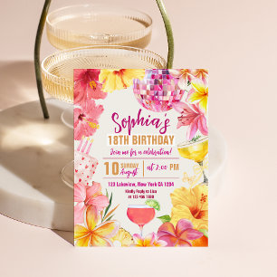 Tropische Disco-Blumen-Hibiskus-Geburtstagseinladu Einladung