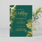 Tropische Disco Hochzeit Einladung Gold Aquamarin (Stehend vorne)