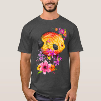 Tropische Diskusfische mit farbenfrohen Blume T-Shirt