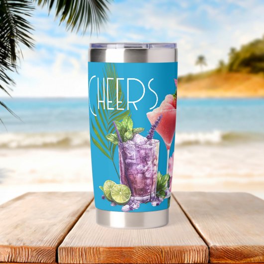 Tropische Drinks-Party "Cheers" Thermobecher (Strand (gedreht))