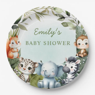 Tropische Dschungel-Safari-Tier-Grünzeug-Baby-Part Pappteller