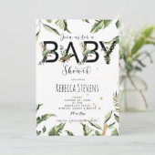 Tropische Dschungelbäume Blätter Babydusche Einladung (Stehend Vorderseite)