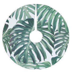Tropische Dschungelblätter Floraler Hintergrund Polyester Weihnachtsbaumdecke