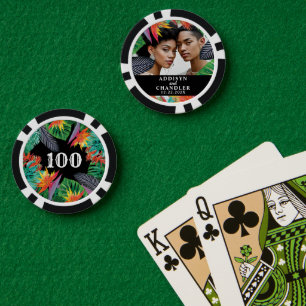 Tropische Dschungelblumen Elegante Verlobung Hochz Pokerchips