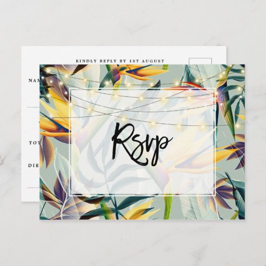 Tropische Dschungelleuchten Hochzeit Rsvp Postkart Einladungspostkarte (Vorne/Hinten)
