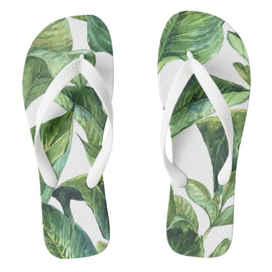 Tropische Dschungelpalme Blätter Flip Flops Badesandalen (Fußbett)
