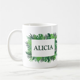 Tropische Dschungelpalme Blätter individuelle Name Kaffeetasse