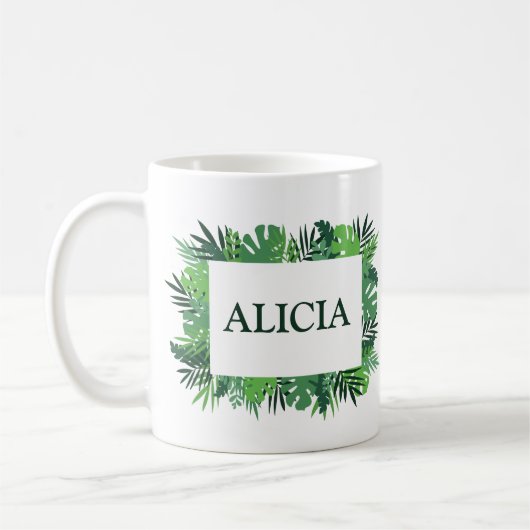 Tropische Dschungelpalme Blätter individuelle Name Kaffeetasse (Links)