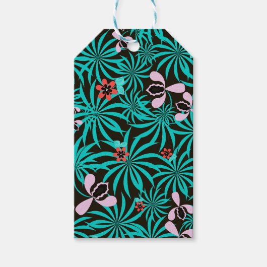 Tropische Dschungelpalmen Blätter Orchideen Blume Geschenkanhänger (Vorderseite)