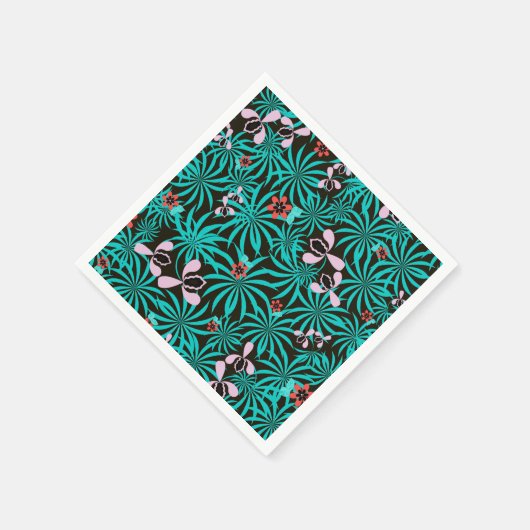 Tropische Dschungelpalmen Blätter Orchideen Blume  Serviette (Ecke)