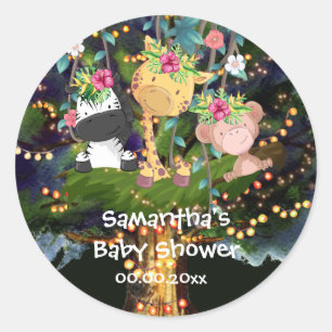 Tropische Dschungelsafari-Tiere in Baumlichter Runder Aufkleber