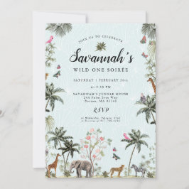 Tropische Dschungeltiere | Girl Wild One Geburtsta Einladung