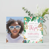 Tropische Dschungeltiere Tiere Kindergeburtstag Fo Einladung (Stehend Vorderseite)