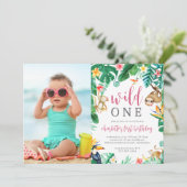 Tropische Dschungeltiere Tiere Kindergeburtstag Fo Einladung (Stehend Vorderseite)